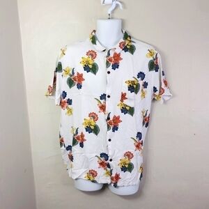 Aeropostale The Resort Button Up Shirt Men's White Floral Hawaiian Size Large